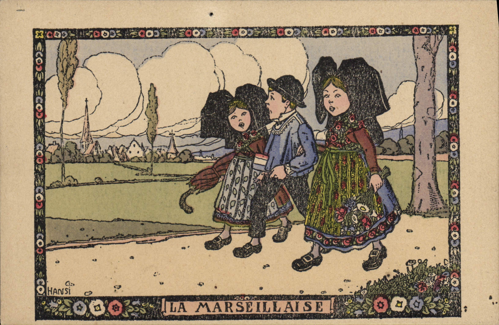 CPA Fantaisie Illustrateur Hansi Alsace Enfants La Marseillaise
