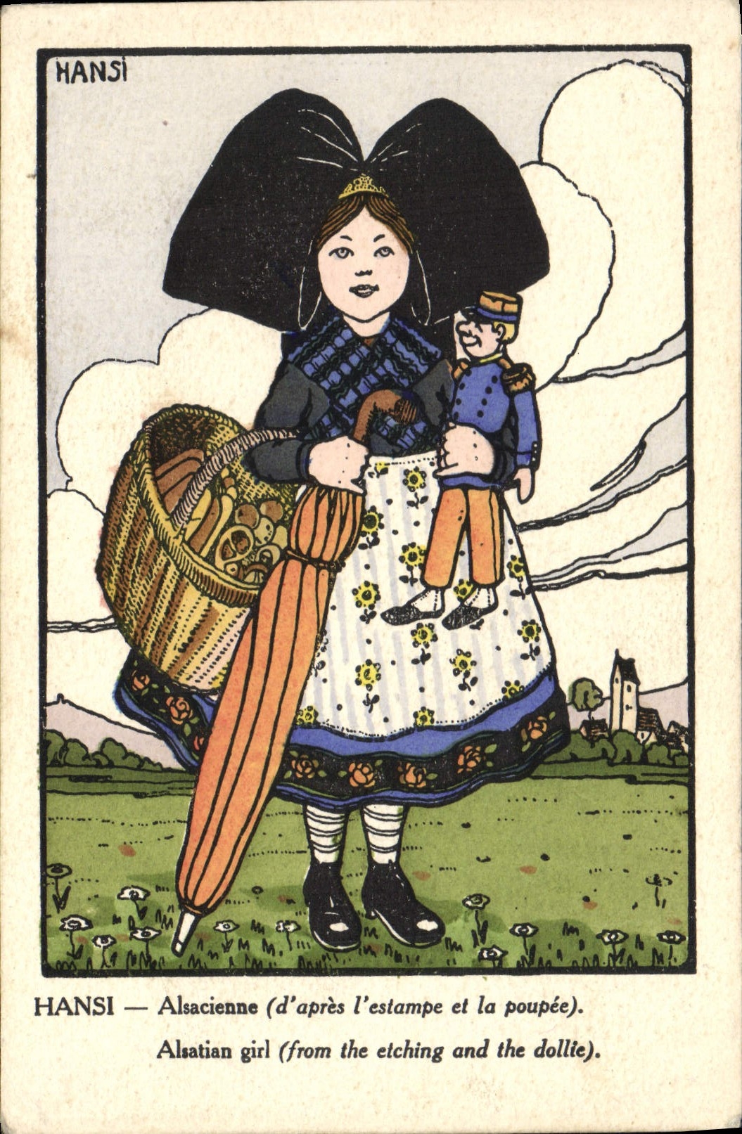 CPA Fantaisie Illustrateur Hansi Alsace Enfant L'Alsacienne Poupee Militaria