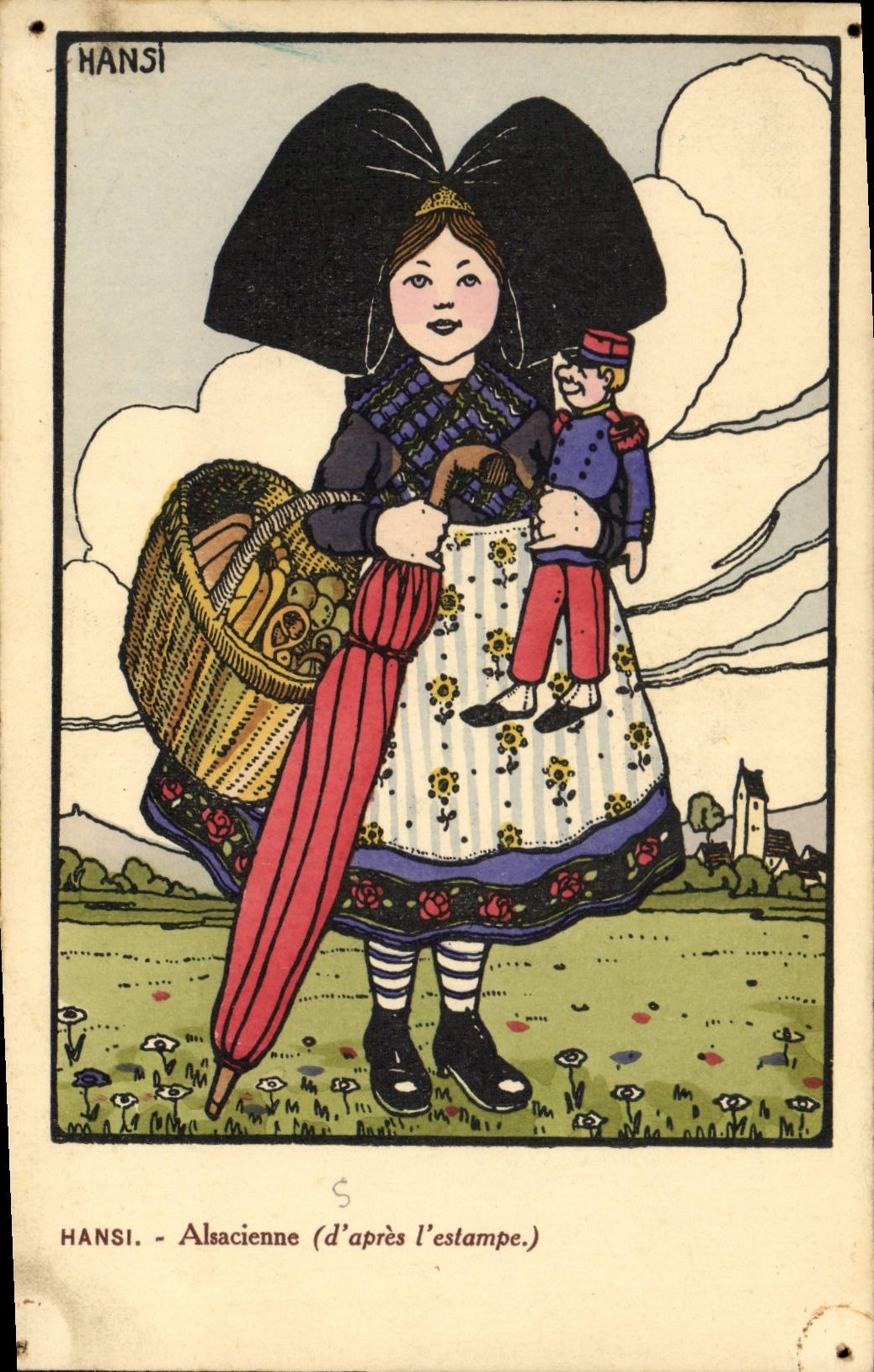 CPA Fantaisie Illustrateur Hansi Alsace Enfant Poupee Militaria Alsacienne