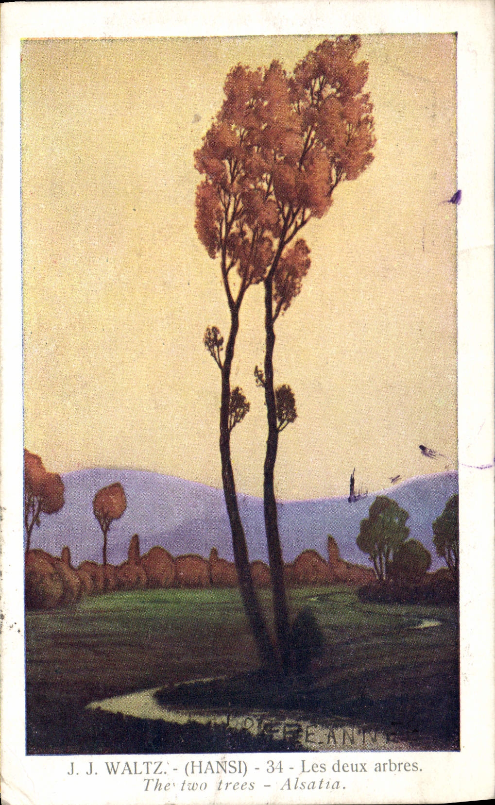 CPA Fantaisie Illustrateur Hansi Alsace Les deux arbres