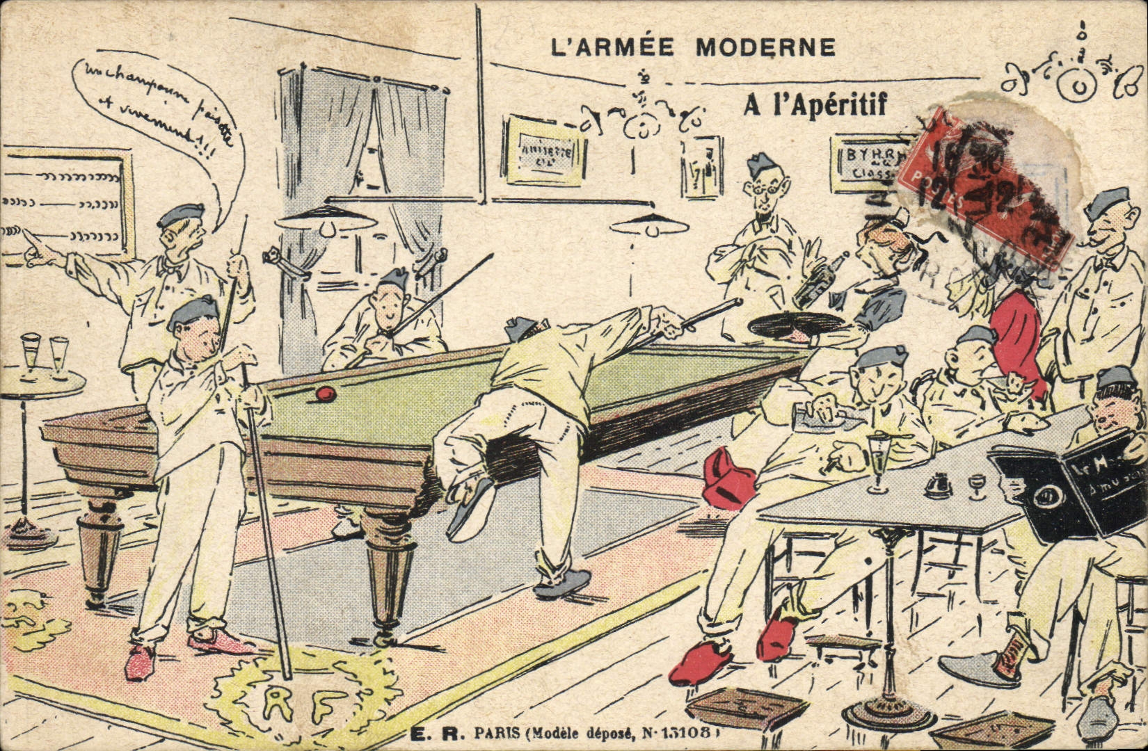 CPA Billard Armee moderne A l'aperitif Militaria