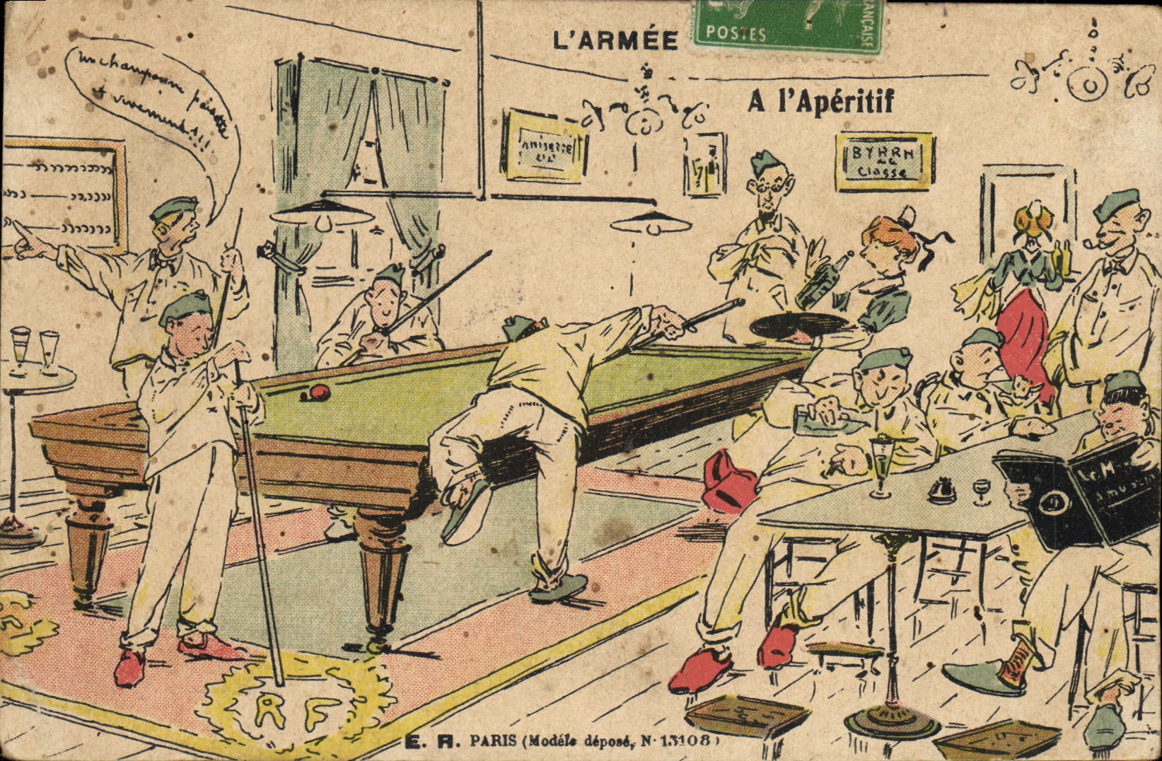 CPA Billard Armee moderne A l'aperitif Militaria
