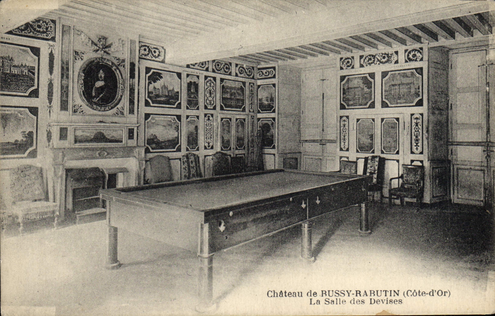 Vintage Postcard Billiards Castle of Russy Rabutin the room of the currencies