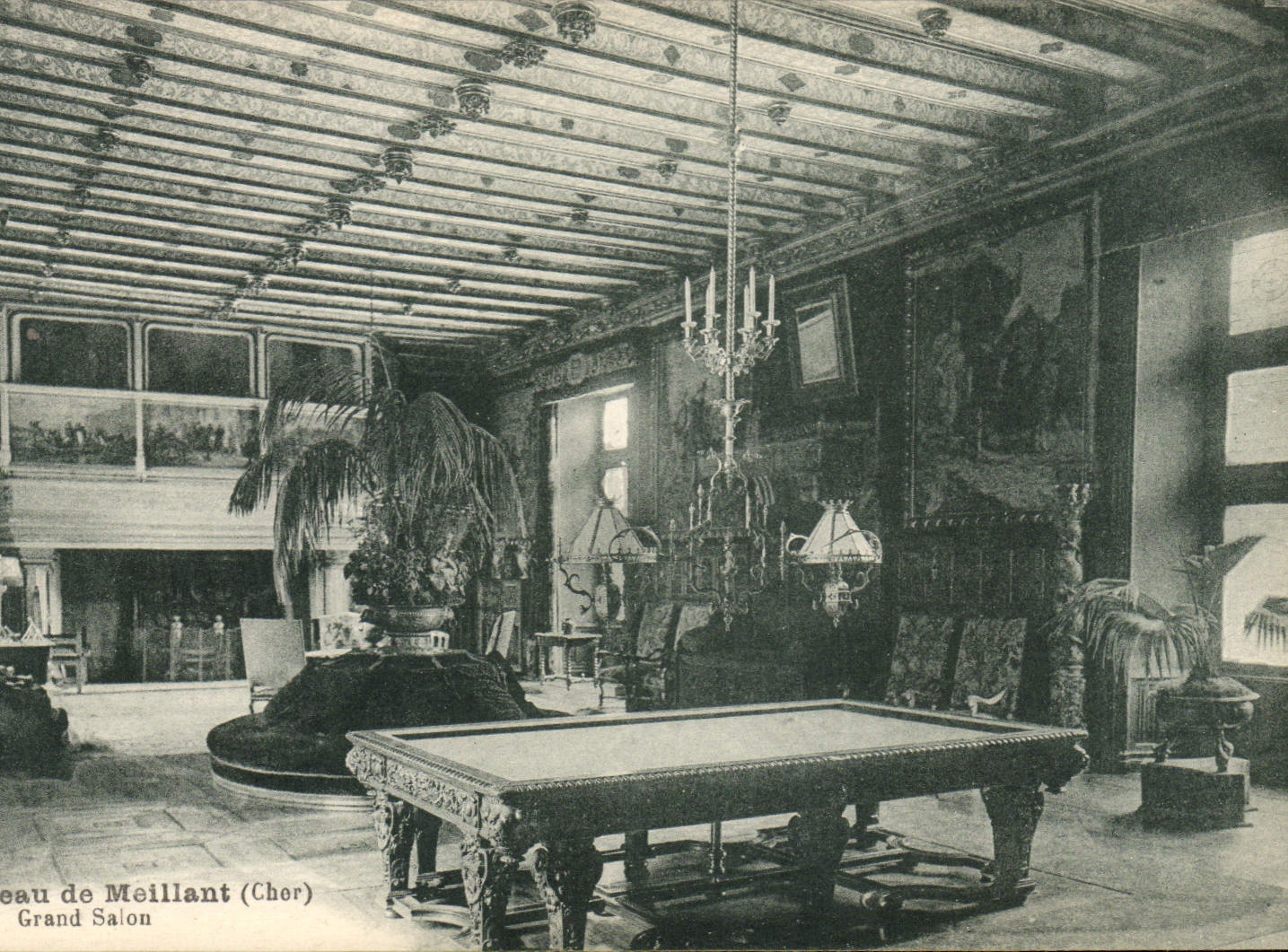 Vintage Postcard Billiards Castle of Meillant Large living room