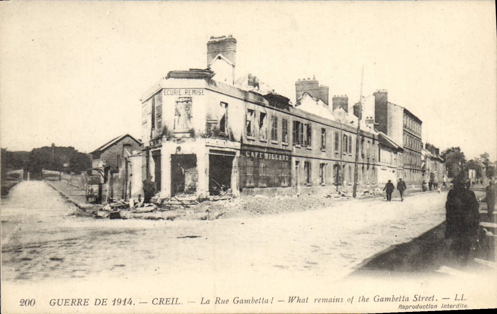 Vintage Postcard Creil Billiards the street Gambetta Militaria