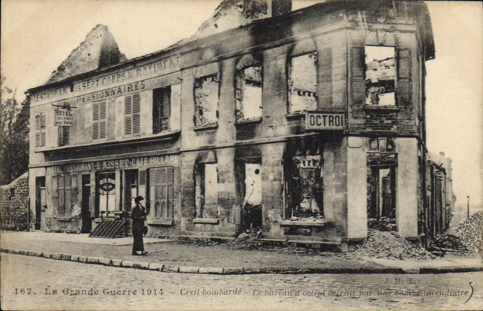 CPA Billard Creil bombarde Le bureau d'octroi militaria