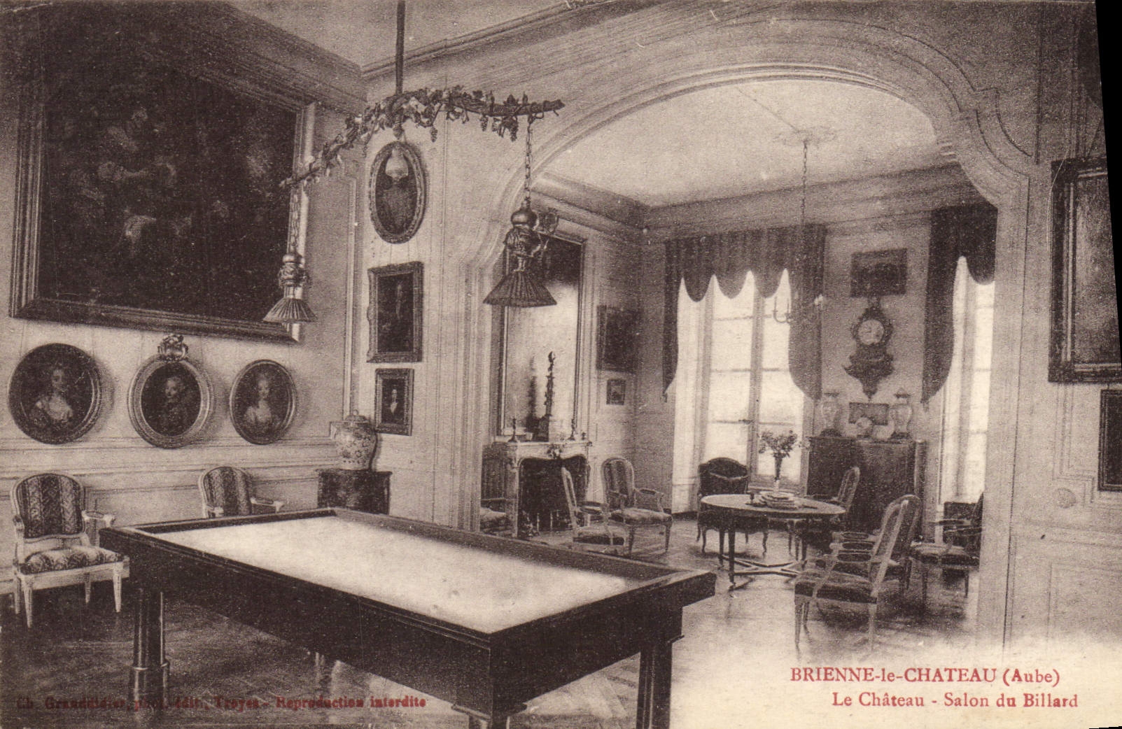 Vintage Postcard Brienne Billiards the Castle the castle Living room of billiards