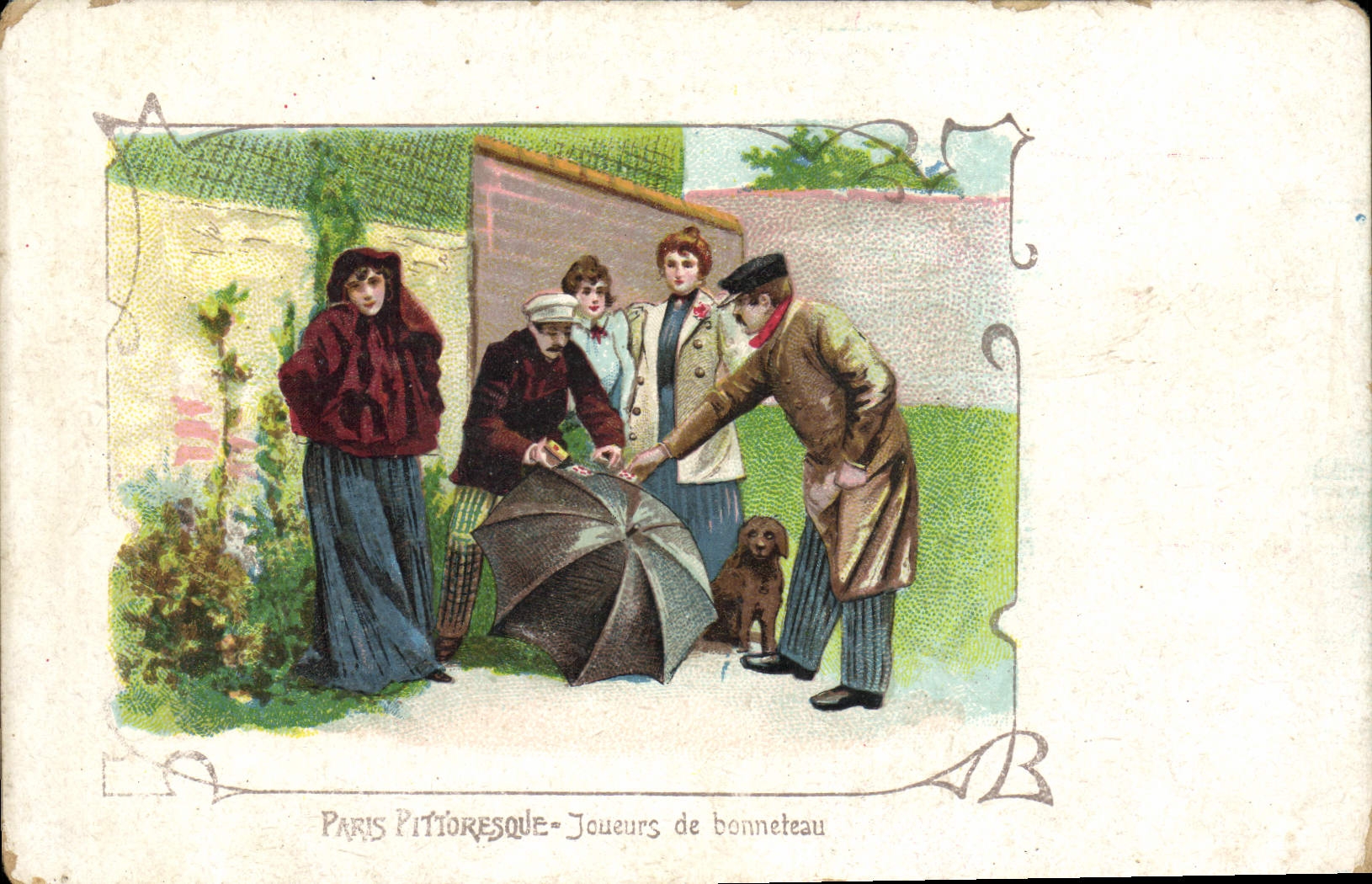 Picturesque Vintage Postcard Paris Players of three-card trick