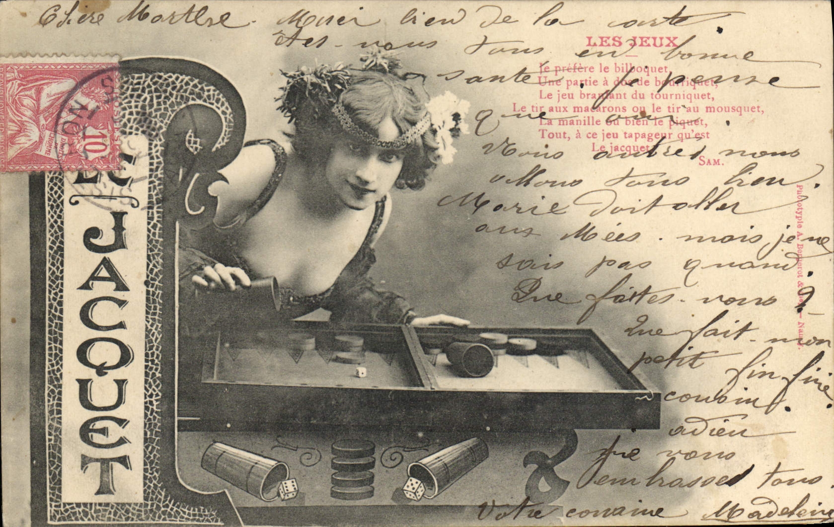 Vintage Postcard the plays Cup-and-ball Jacquet Woman