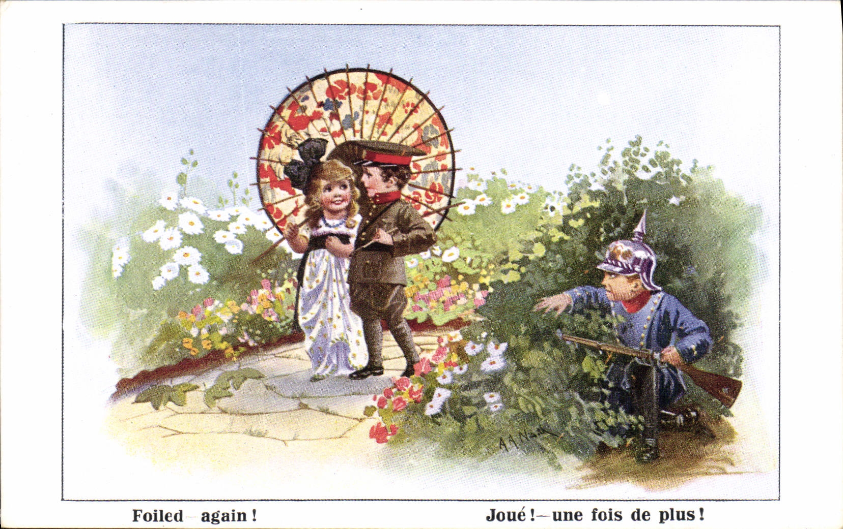 Vintage Postcard Fantasy Illustrator Children Foiled Again! Militaria