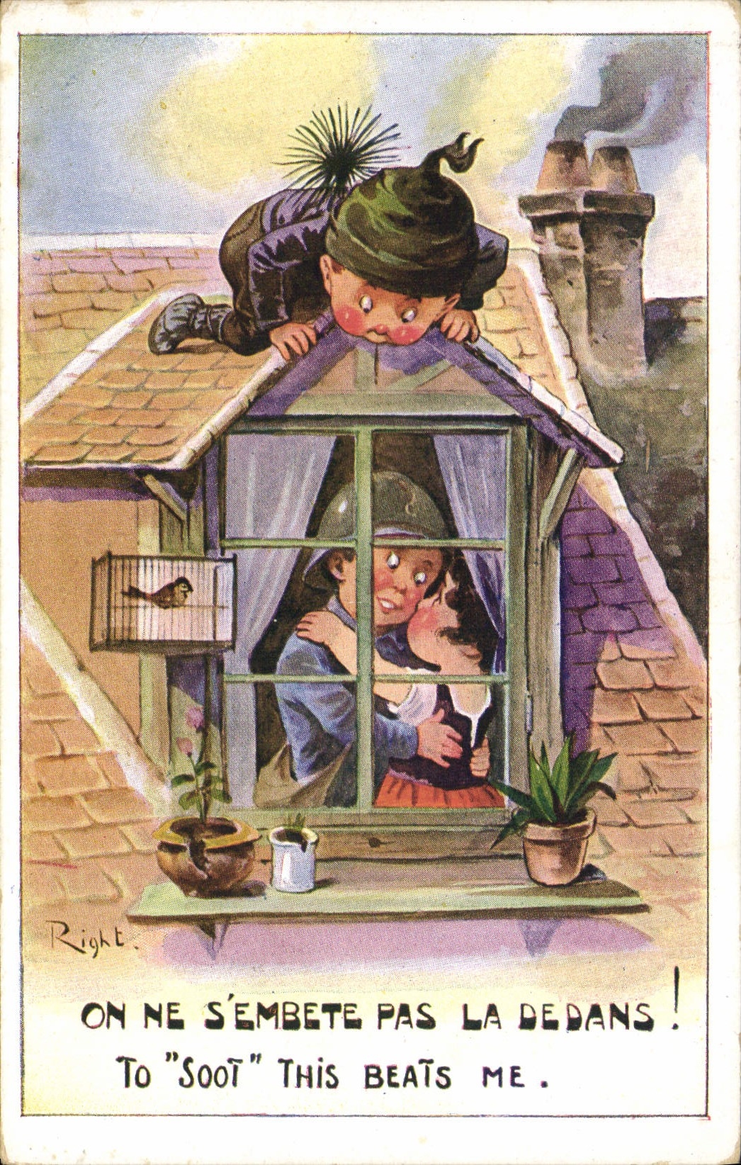 Vintage Postcard Fantasy Illustrator Right Children Chimney sweeper