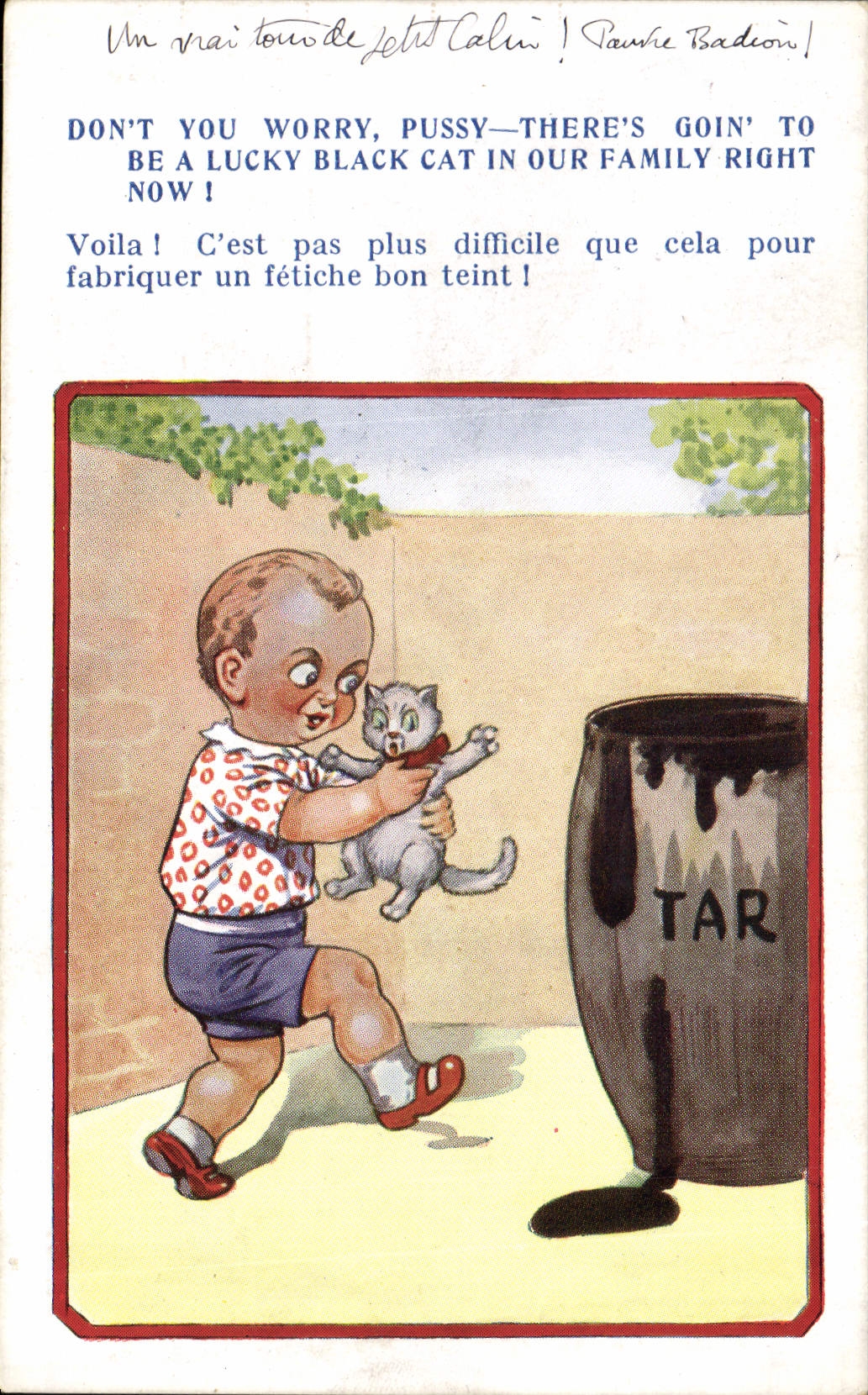 Vintage Postcard Fantasy Illustrator Child Cat Kitten