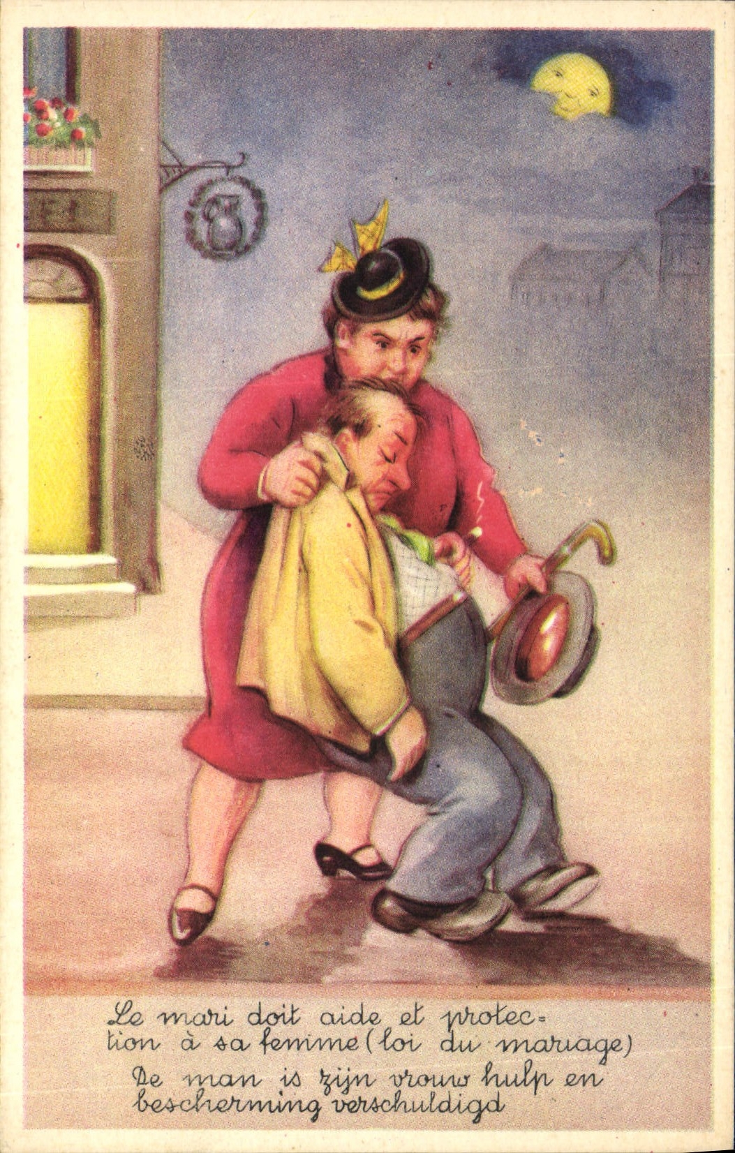 Vintage Postcard Fantaisie Illustrator Couples Alcohol