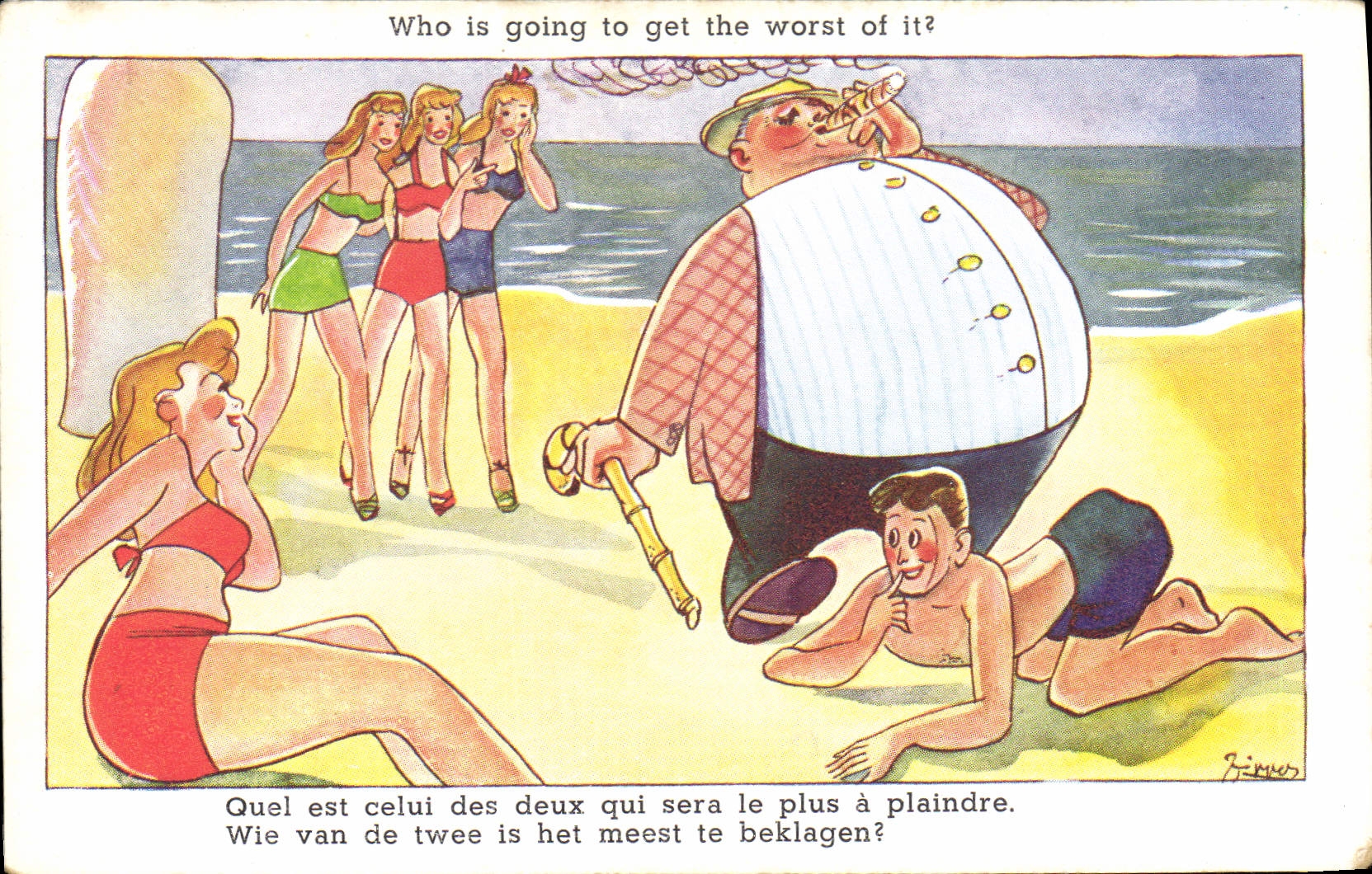 Vintage Postcard Fantasy Illustrator Beach