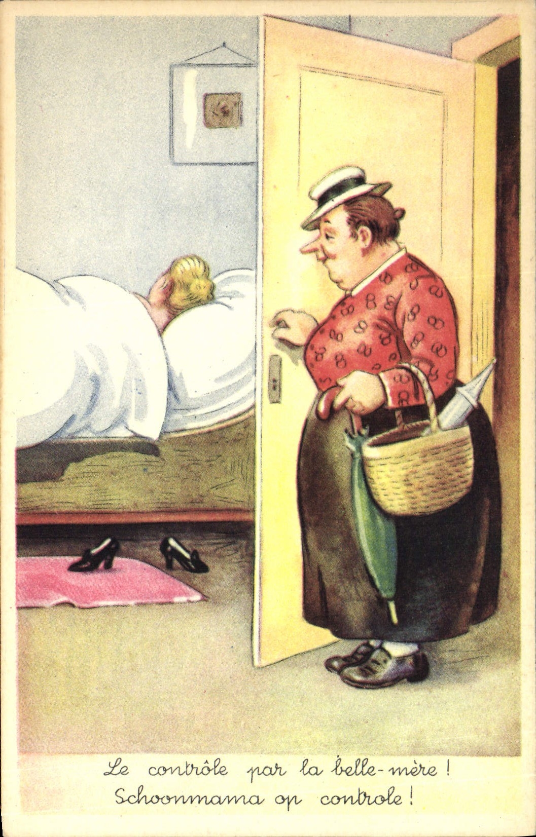 Vintage Postcard Fantasy Illustrator control by the beautiful mother