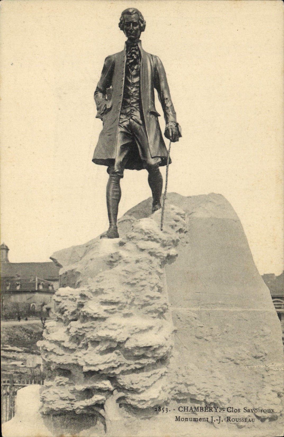 Postal Chambéry Cerrar SAvoiroux Monumento JJ Rousseau