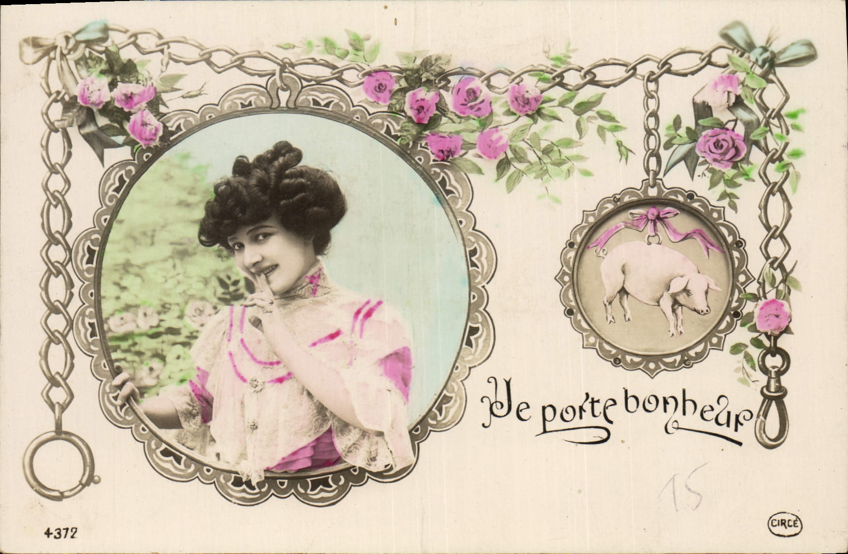 CPA Cochon Porc Femme 