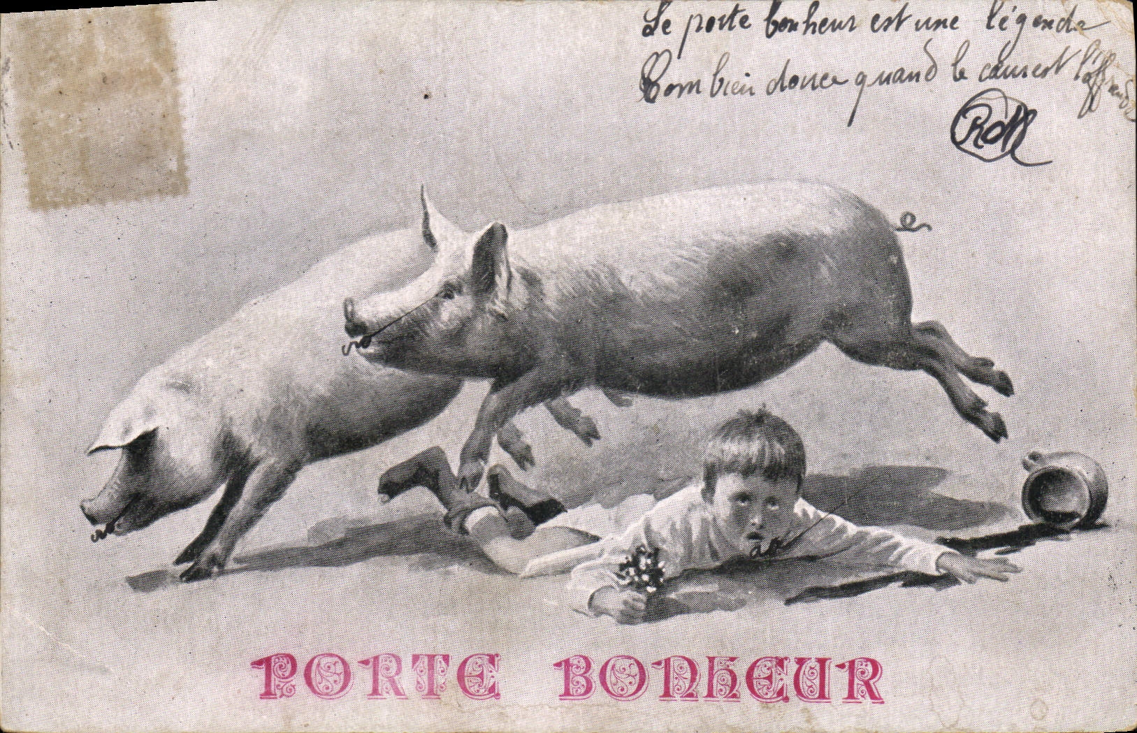 CPA Cochon Porc Enfant Porte bonheur