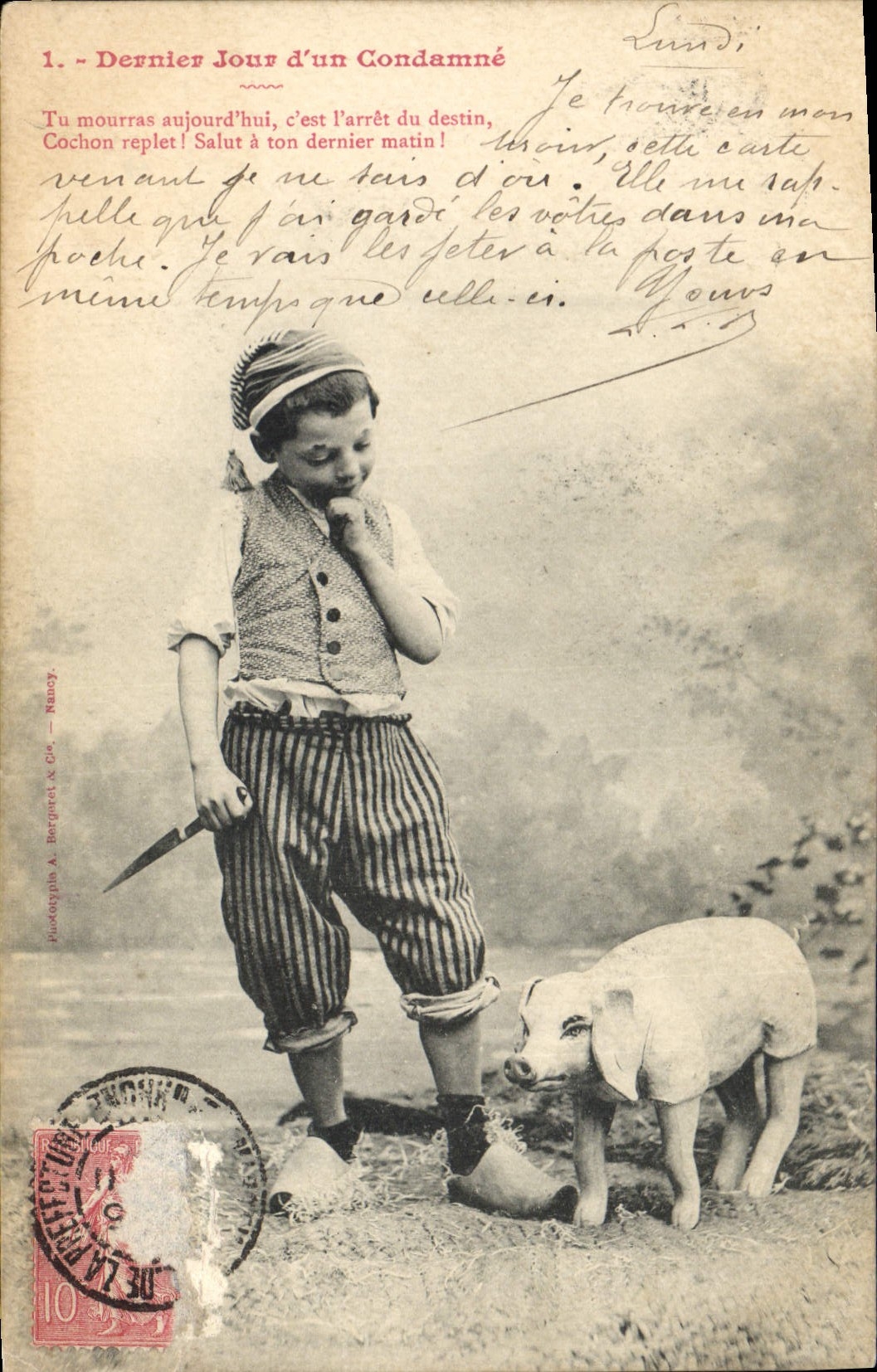 CPA Cochon Porc Enfant Dernier jour d'un condamne