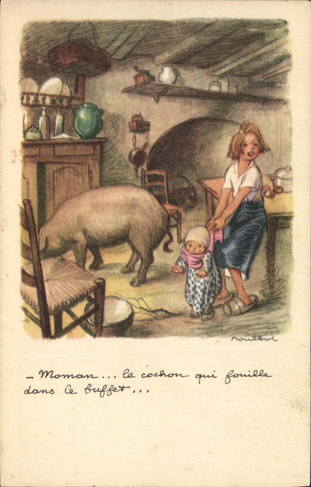 CPA Cochon Porc Illustrateur Poulbot 