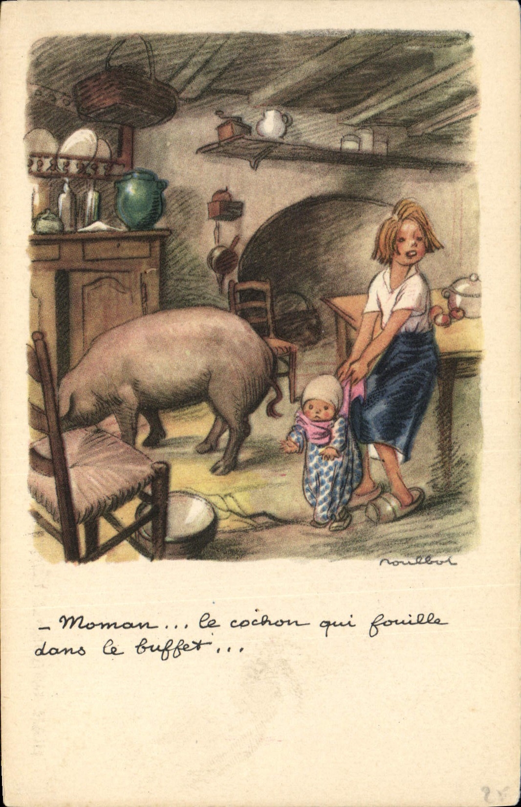 CPA Cochon Porc Illustrateur Poulbot 