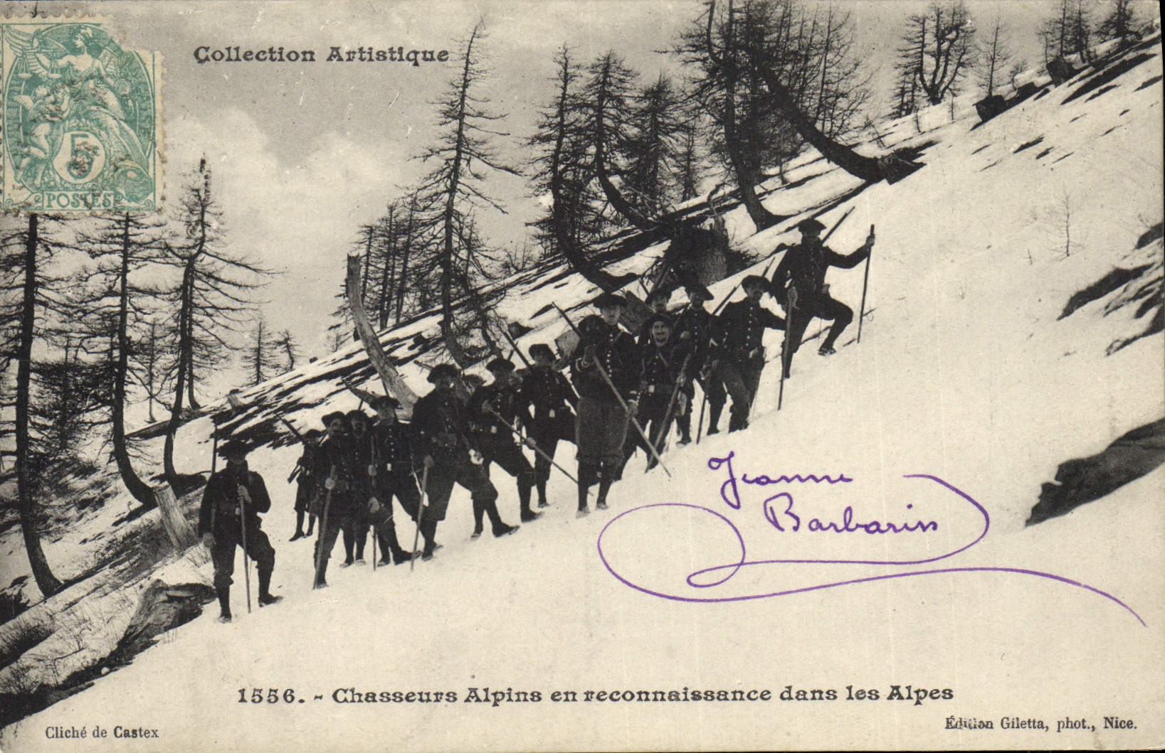 CPA Militaria Chasseurs alpins en reconnaissance dans les Alpes