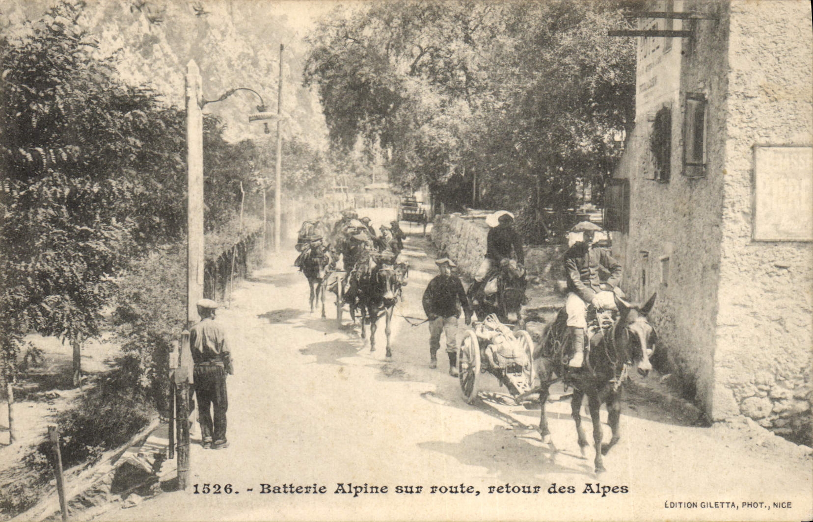 Postal Militaria Cazadores alpestres Batería alpestre sobre la carretera vuelta de los Alpes
