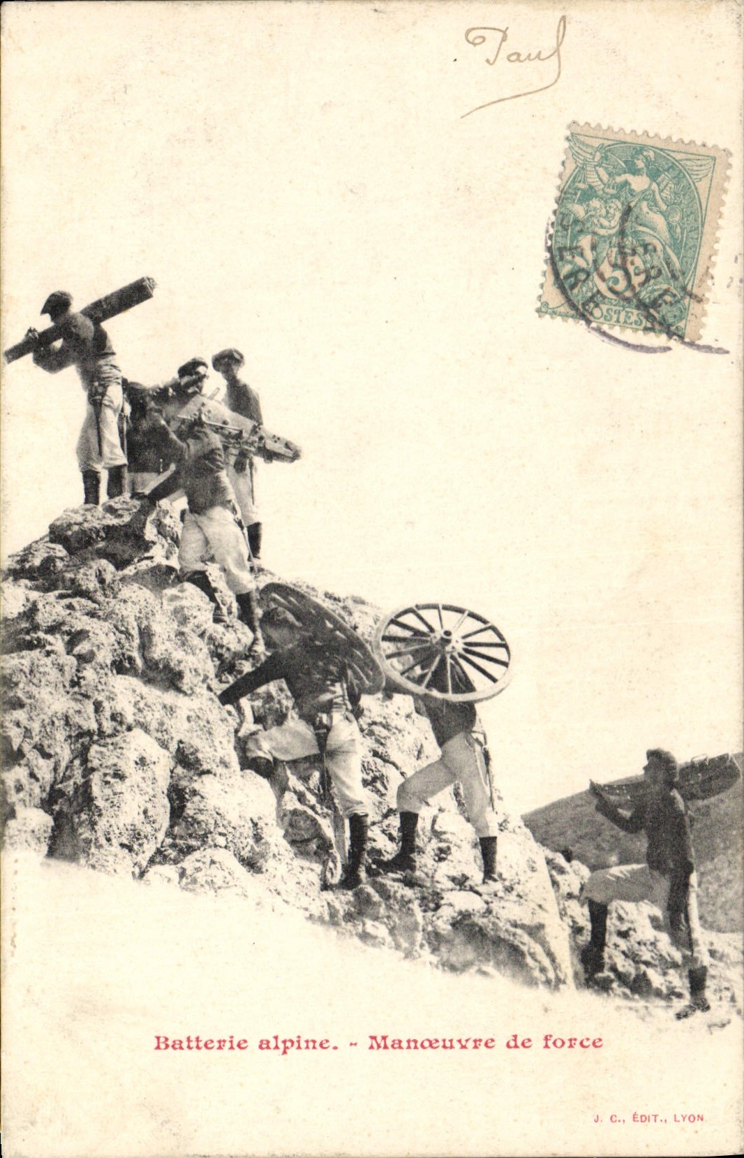 CPA Militaria Chasseurs alpins Batterie alpine Manoeuvre de force