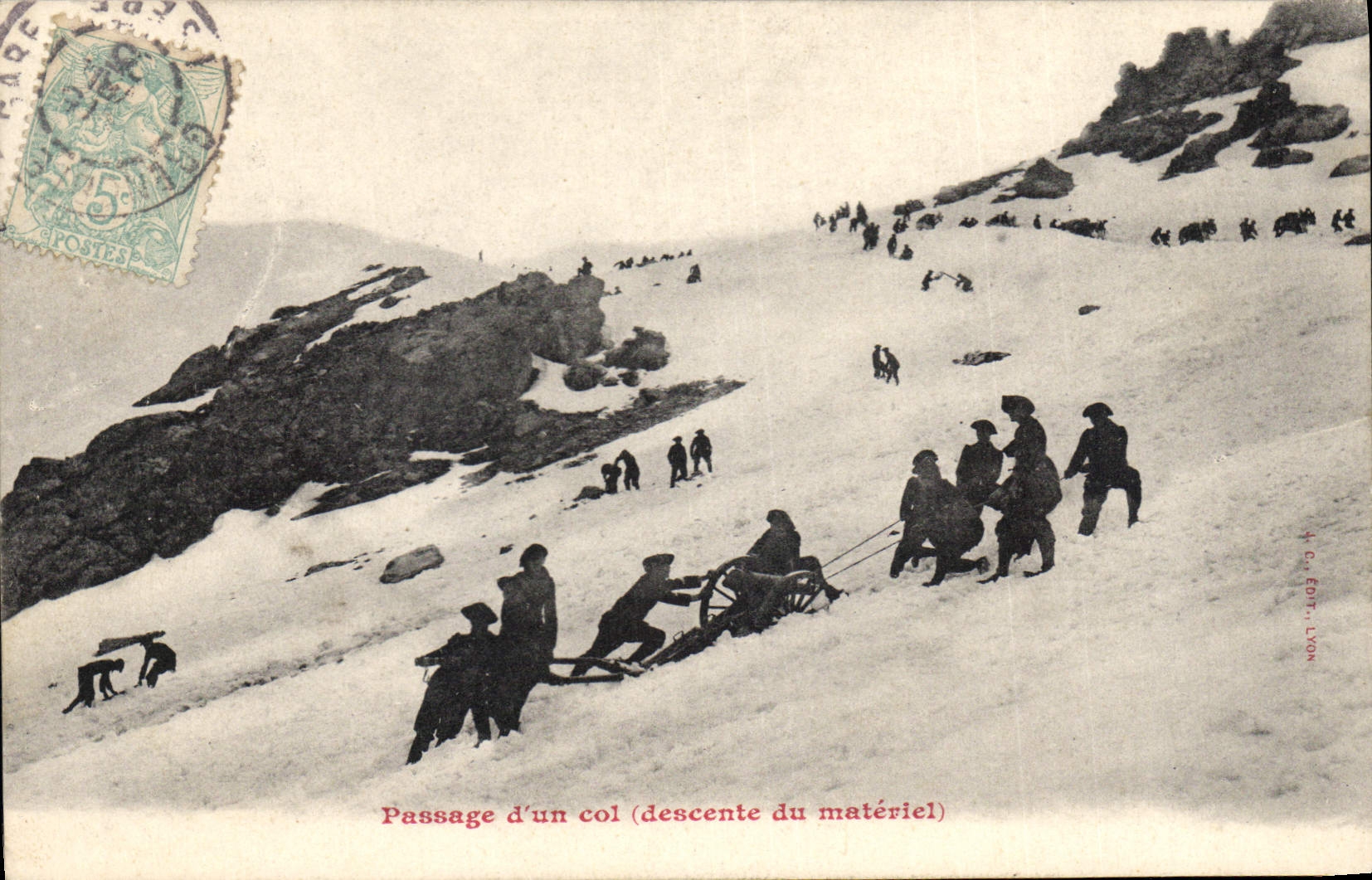 Vintage Postcard Militaria Alpine hunters Passage of a collar descent of the material