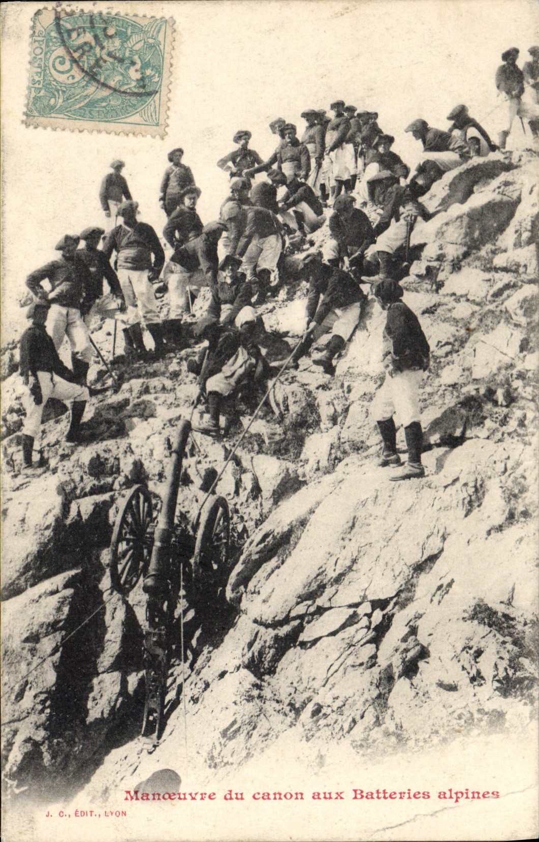 Vintage Postcard Militaria Alpine hunters Operates gun with the alpine batteries