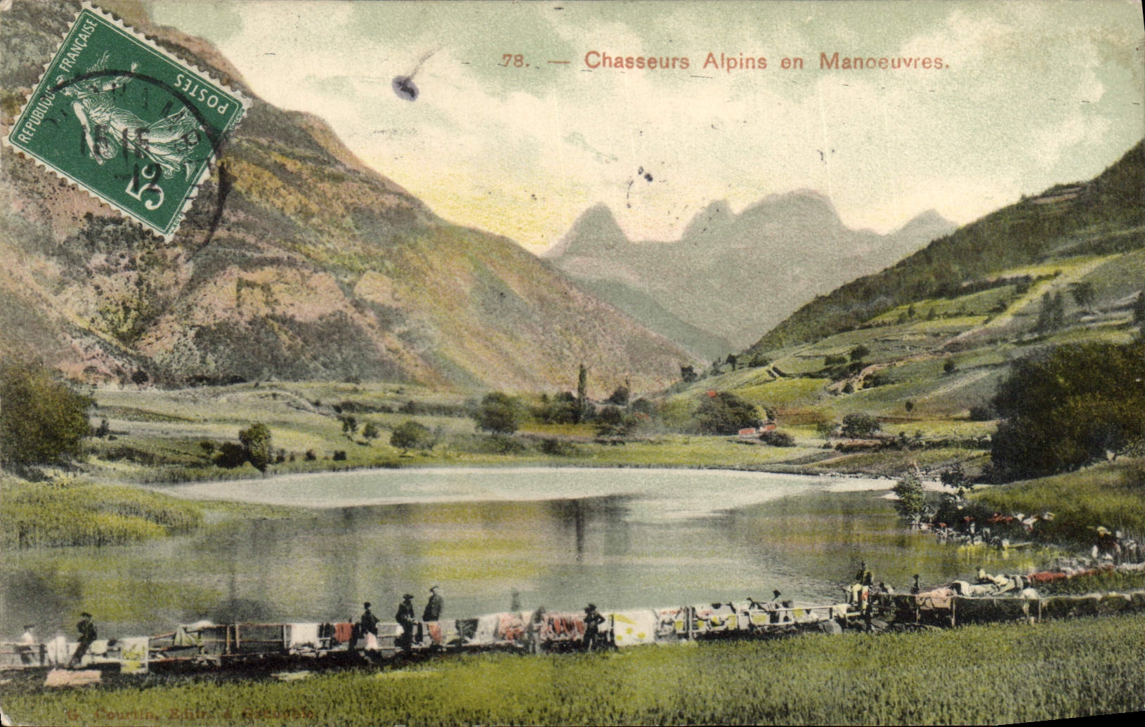 Vintage Postcard Militaria Alpine hunters in operations (drying of linen)