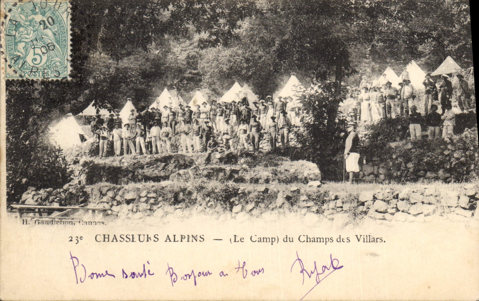 Vintage Postcard Militaria Alpine hunters the camp of the Fields of Villars