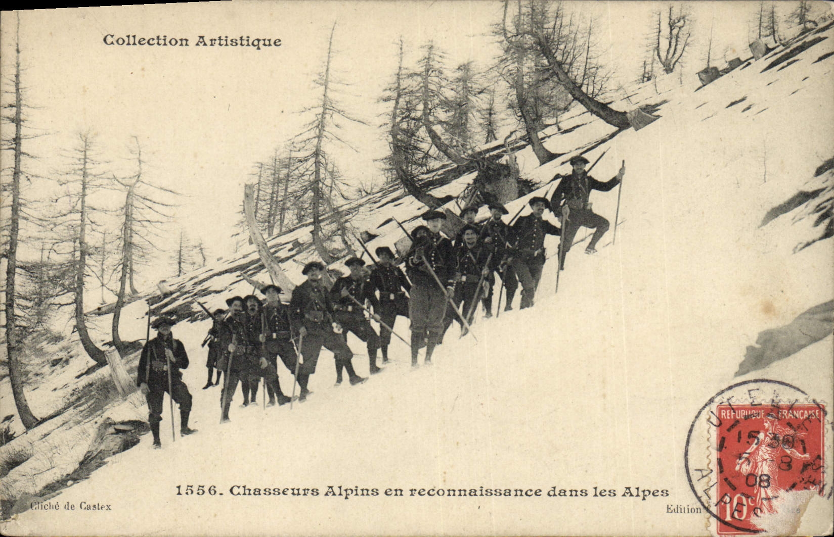 CPA Militaria Chasseurs alpins en reconnaissance dans les Alpes 