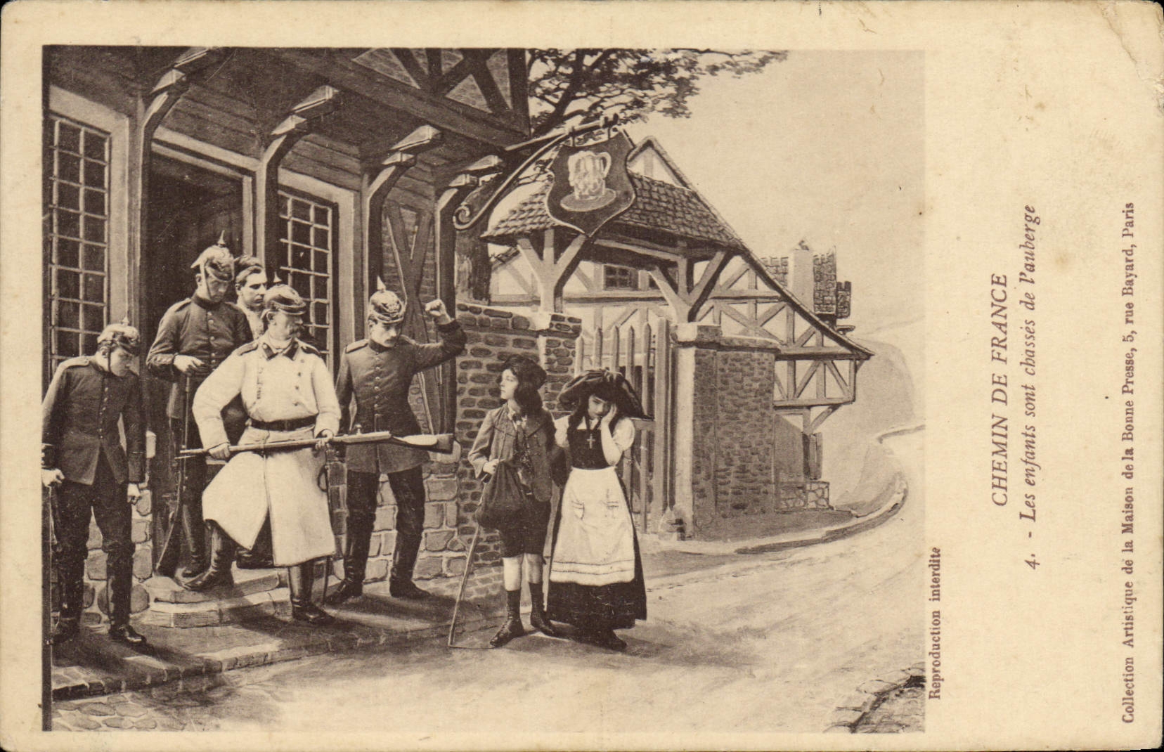 Vintage Postcards Militaria Chemin of France the children are huntings of the Alsace inn