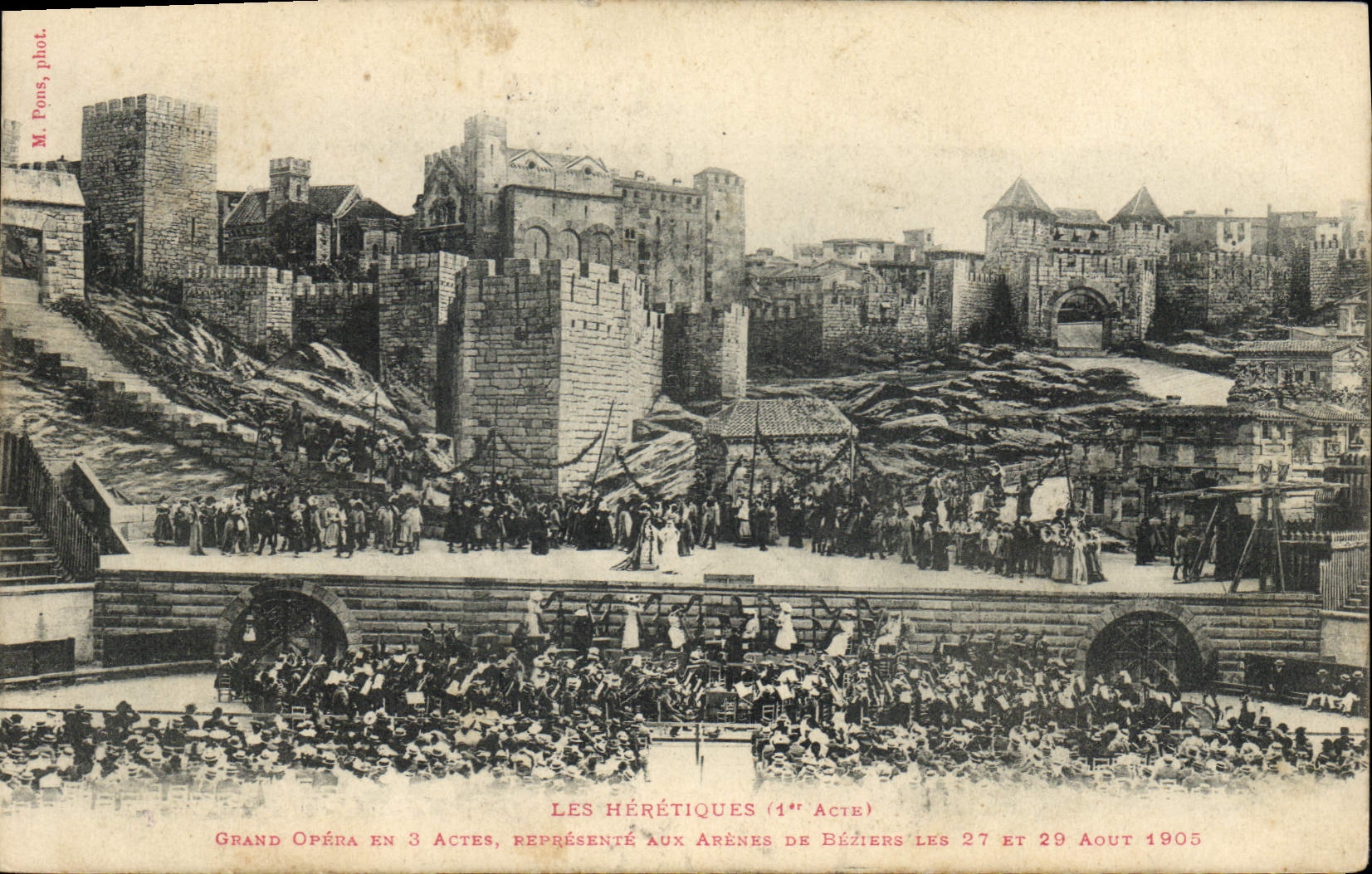 Vintage Postcard Theater the Heretics Grand opera in 3 acts represents with the arenas of Beziers 1905