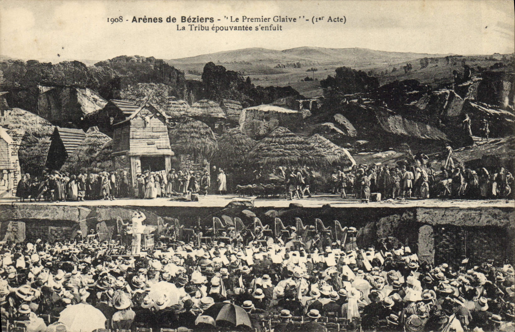 Vintage Postcard Theater Arenas of Beziers the First Sword the tribe epouvantee flees