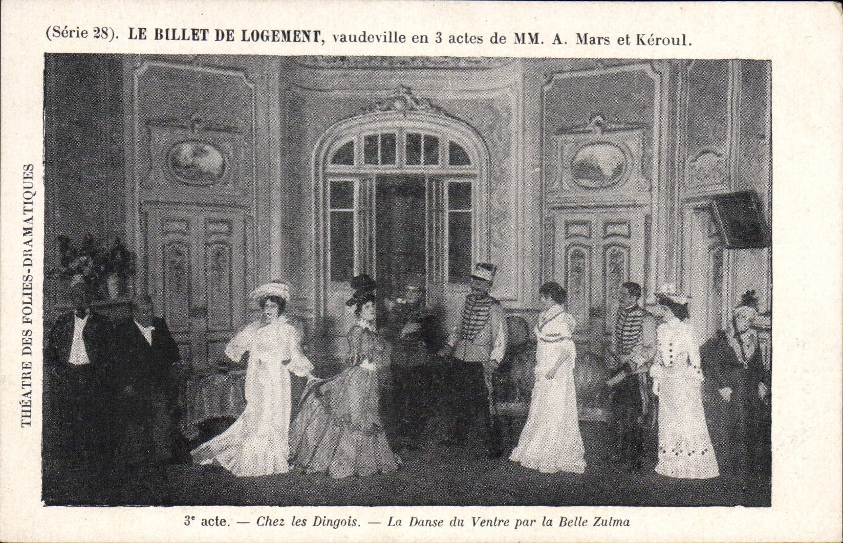 Postal Teatro la boleta Marzo Keroul en el Dingois la danza del vientre