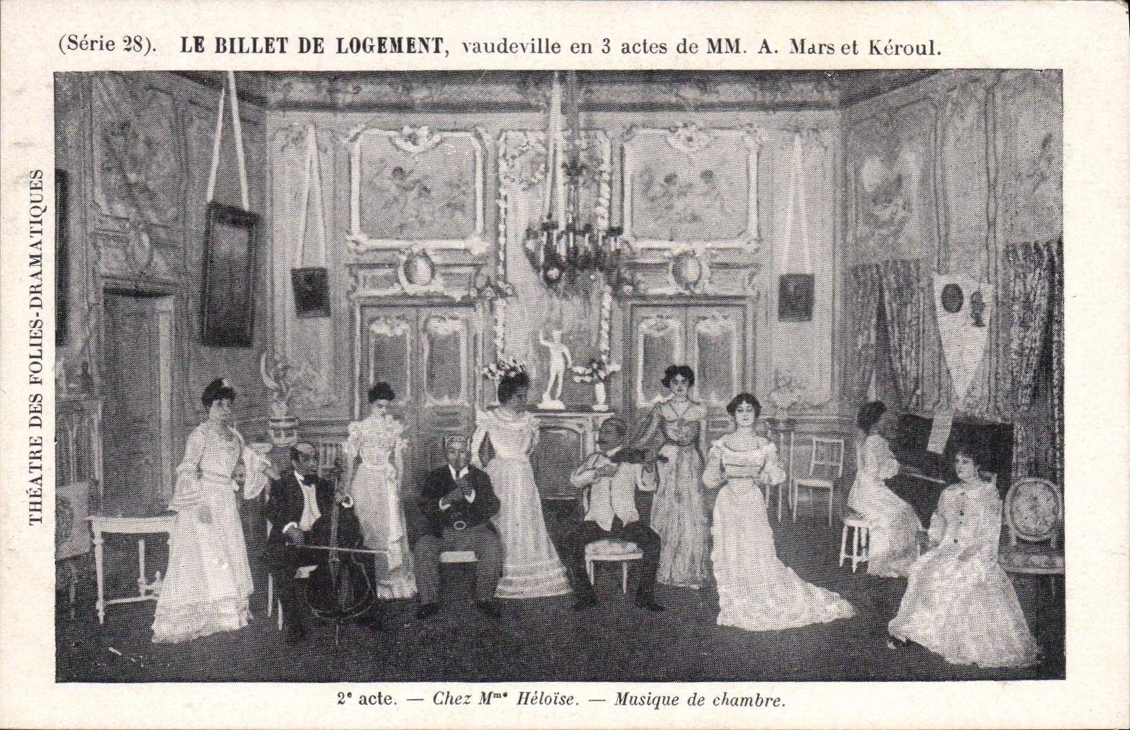 Postal Teatro la boleta Marzo Keroul en la Sra. Heloise Música de habitación