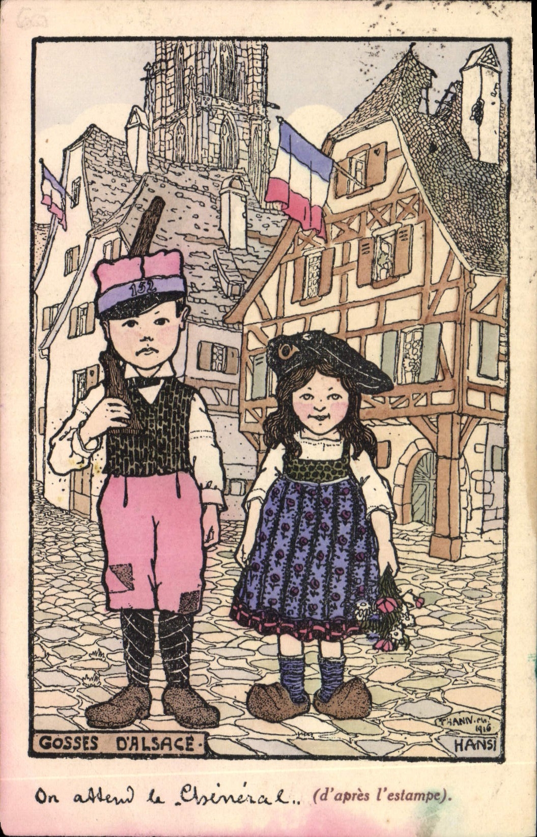 Vintage Postcard Fantasy Illustrator Waltz Hansi Kids of Alsace