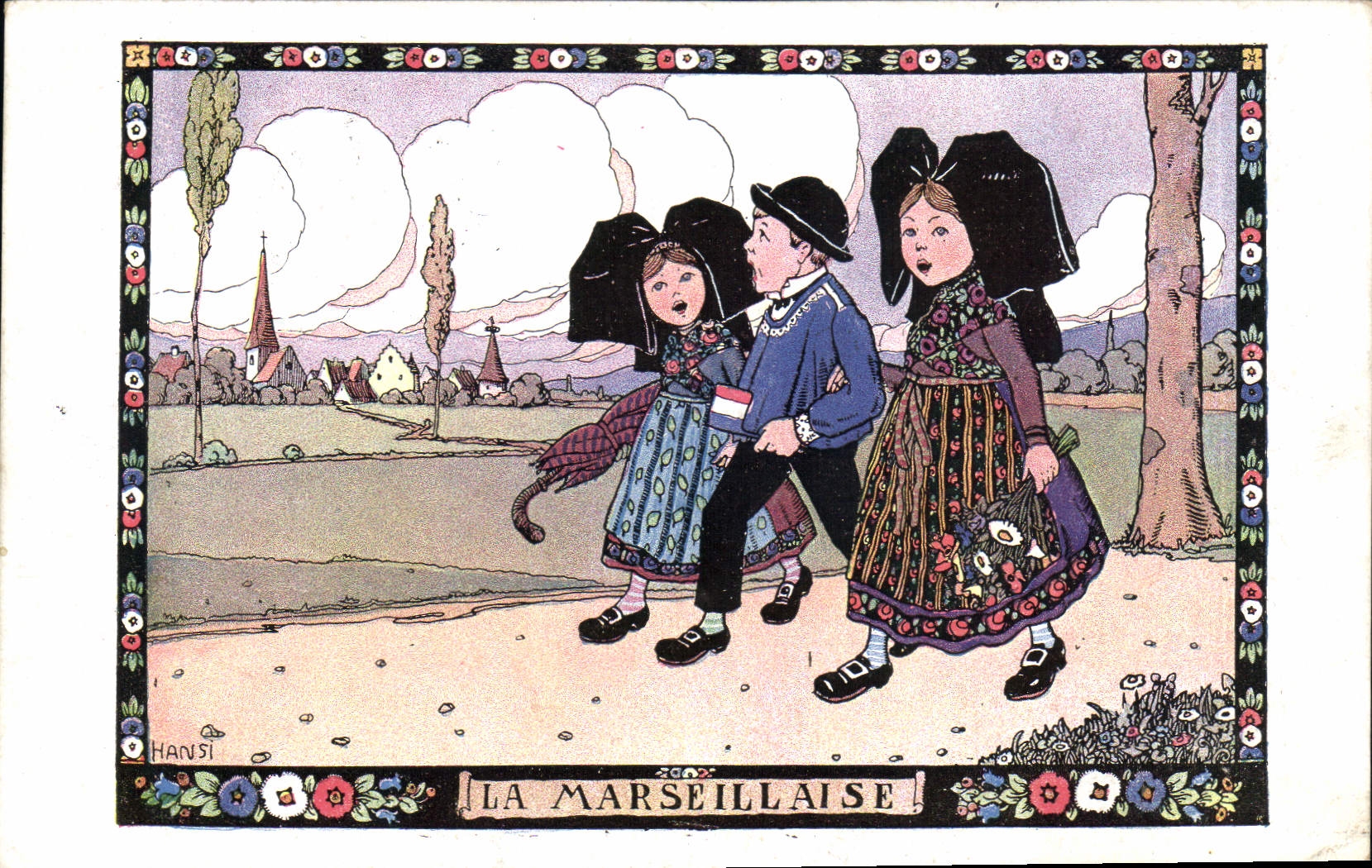Vintage Postcard Fantasy Illustrator Waltz Hansi the Marseillaise Alsace Children