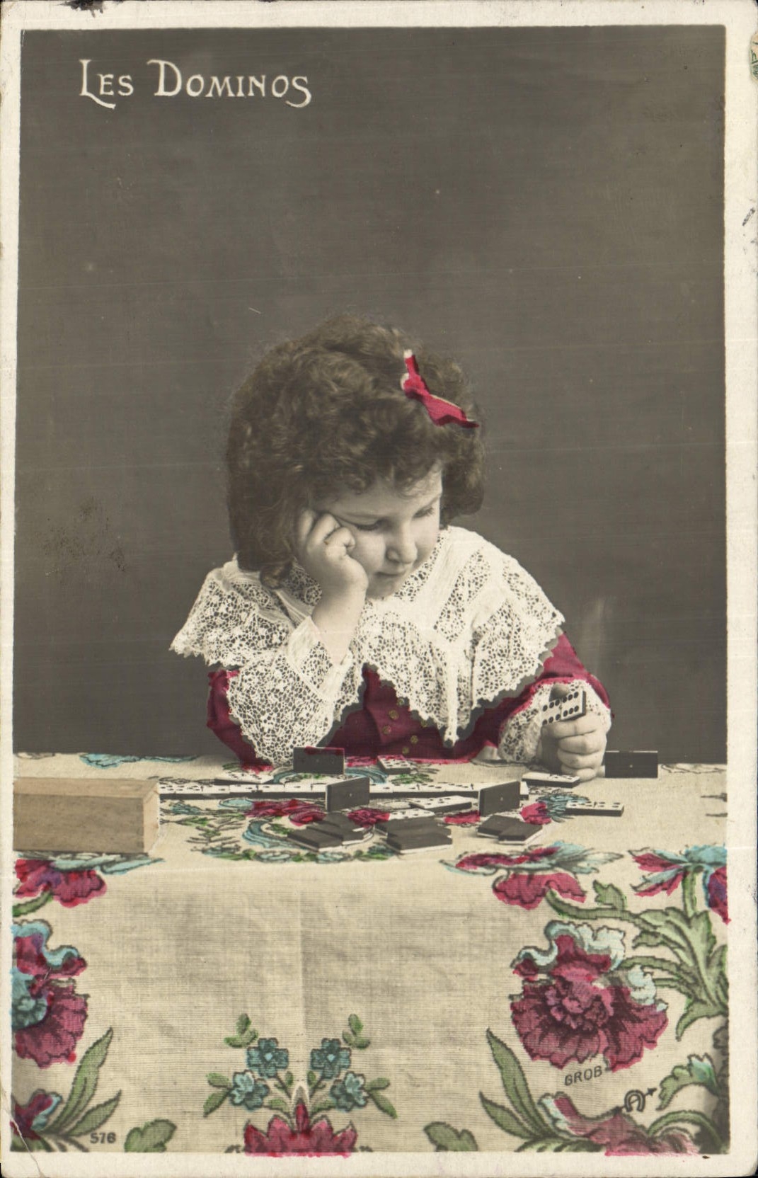 Vintage Postcard Child Dominos