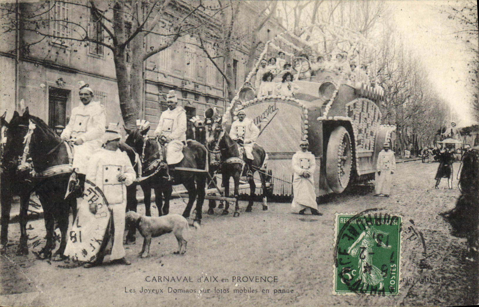 Vintage Postcard Aix in Provence Carnival merry dominos on broken down mobile lottos