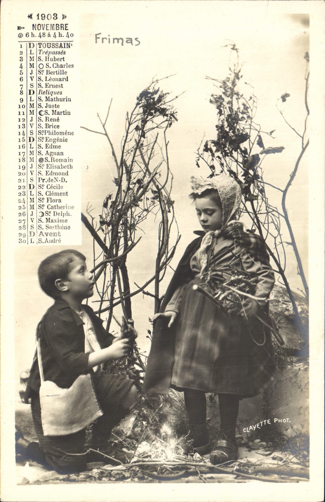 Vintage Postcard Calendrier November 1903 Bragged Plays Children