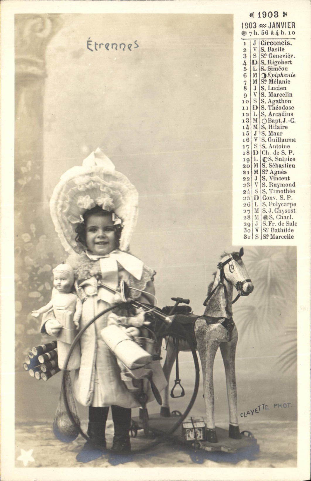 Vintage Postcard Calendar January 1903 New Year's gifts Children