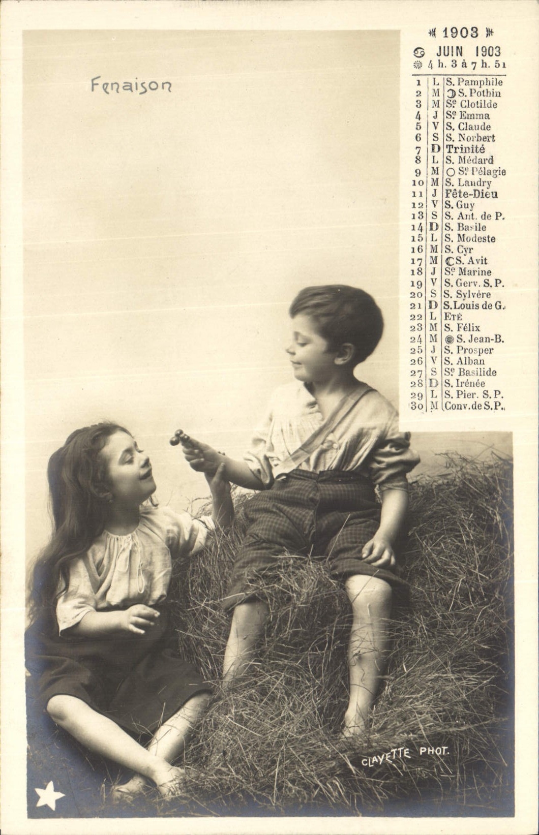 CPA Calendrier Juin 1903 Enfants Fenaison
