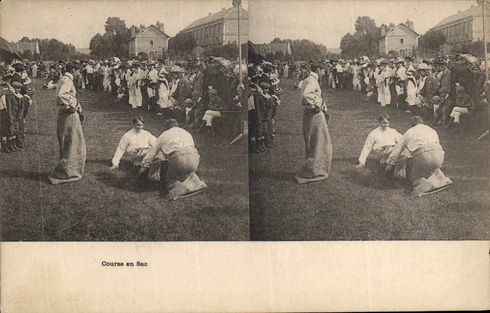 Vintage Postcard Sack race