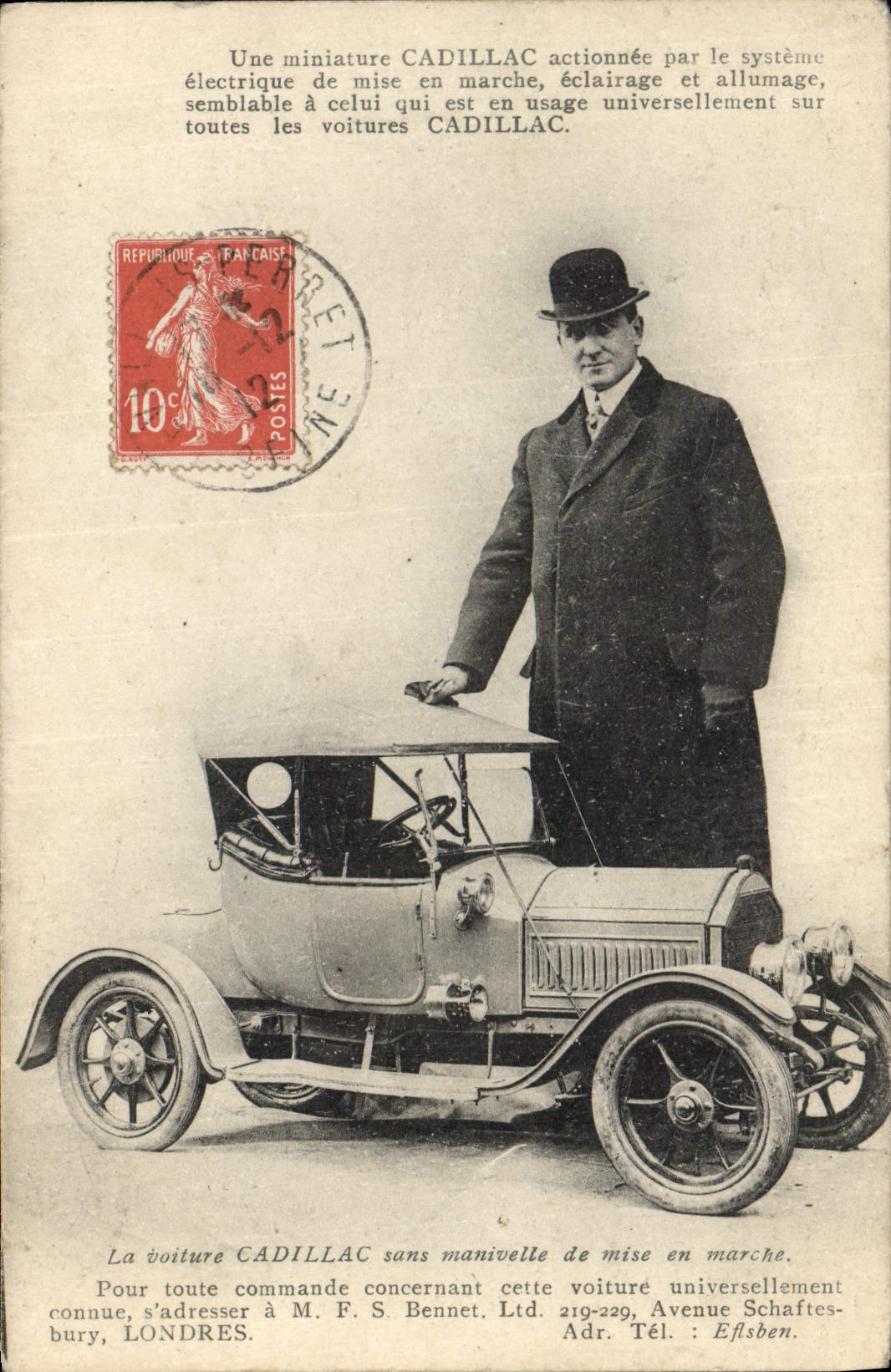 Postal el coche Cadillac sin manivela de puesta en marcha Automóvil