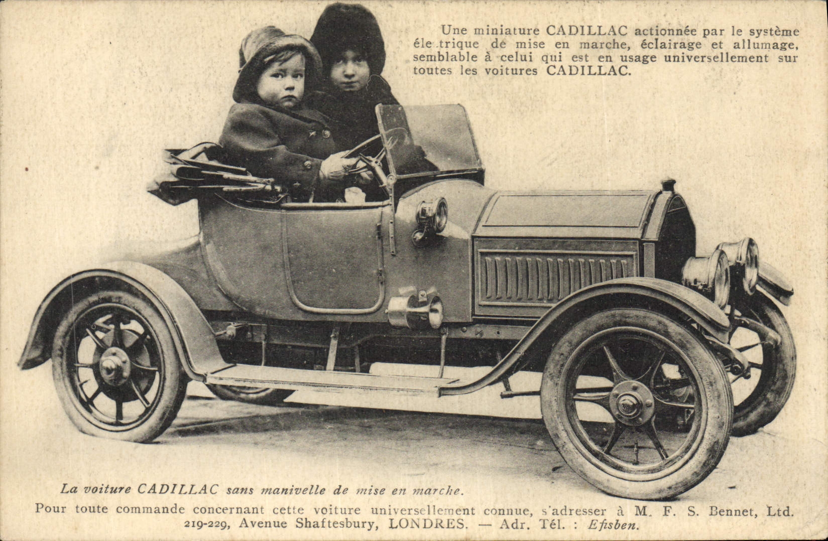 Vintage Postcard Children the Cadillac car without crank of starting SIGNAL
