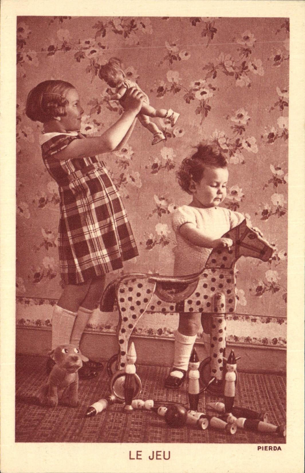 Vintage Postcard Children the play Wooden horse