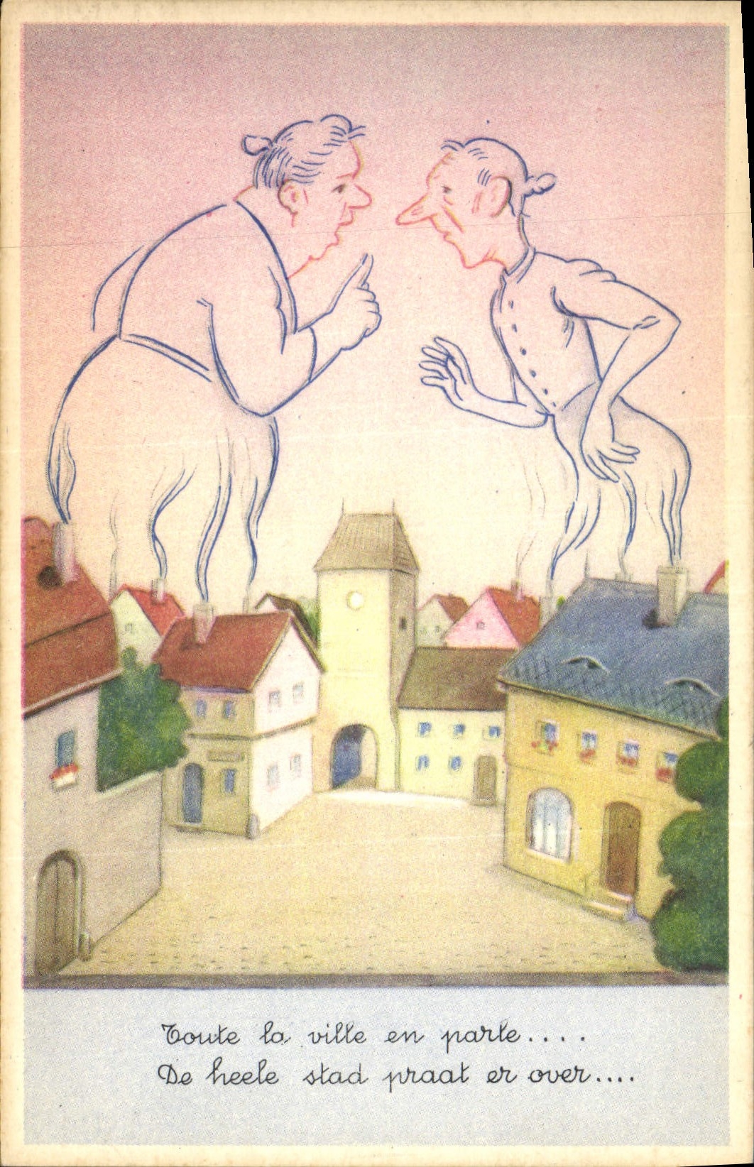 Vintage Postcard Fantaisie Illustrator All the city speaks about it